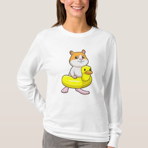Hamster at Beach with Duck as Swim ring T_Shirt