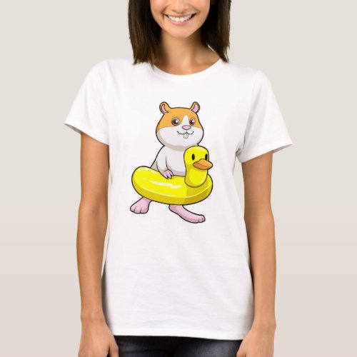 Hamster at Beach with Duck as Swim ring T_Shirt