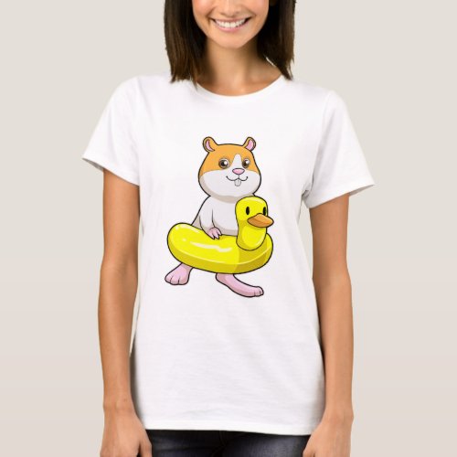 Hamster at Beach with Duck as Swim ring T_Shirt