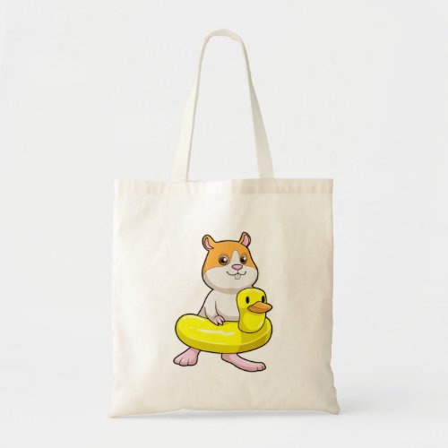 Hamster at Beach with Duck as Swim ring Tote Bag