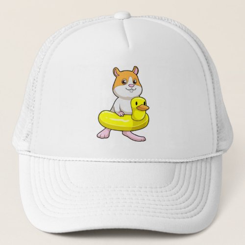 Hamster at Beach with Duck as Swim ring Trucker Hat