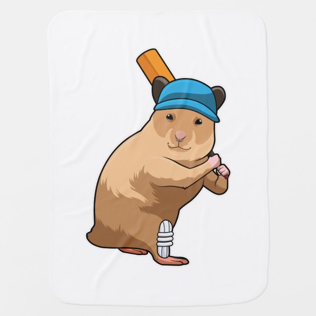 Hamster at Cricket with Cricket bat Baby Blanket (Front)