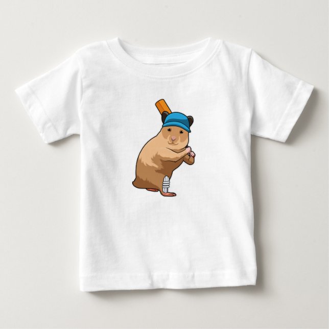 Hamster at Cricket with Cricket bat Baby T-Shirt (Front)