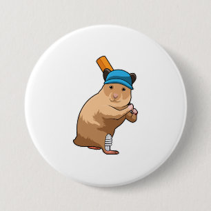 Hamster at Cricket with Cricket bat Button