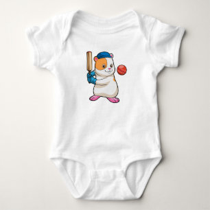 Hamster at Cricket with Cricket bat & Cap Baby Bodysuit