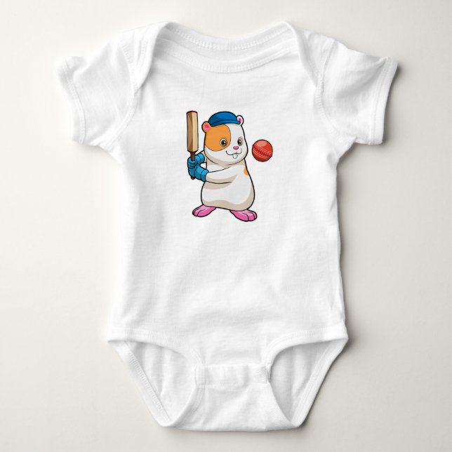 Hamster at Cricket with Cricket bat & Cap Baby Bodysuit (Front)