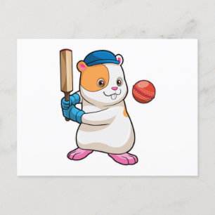 Hamster at Cricket with Cricket bat & Cap Postcard