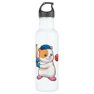 Hamster at Cricket with Cricket bat & Cap Stainless Steel Water Bottle