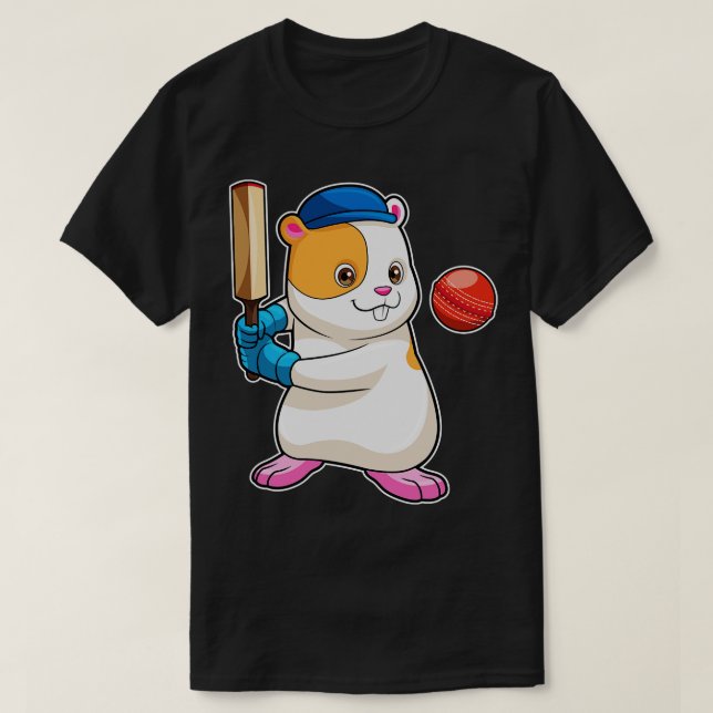 Hamster at Cricket with Cricket bat Cap T-Shirt (Design Front)