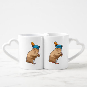 Hamster at Cricket with Cricket bat Coffee Mug Set