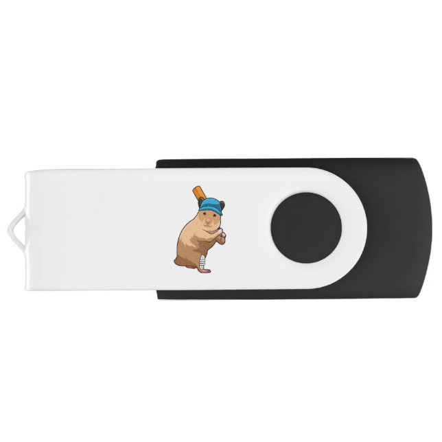 Hamster at Cricket with Cricket bat Flash Drive (Back)