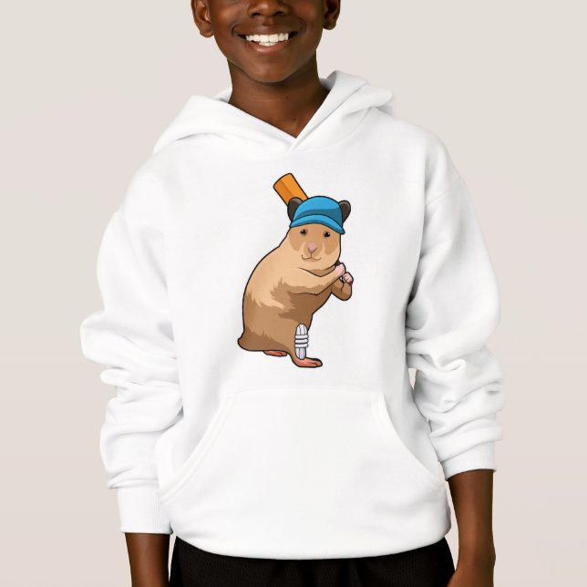 Hamster at Cricket with Cricket bat Hoodie (Front)