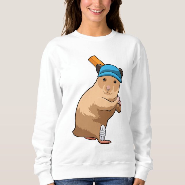 Hamster at Cricket with Cricket bat Sweatshirt (Front)