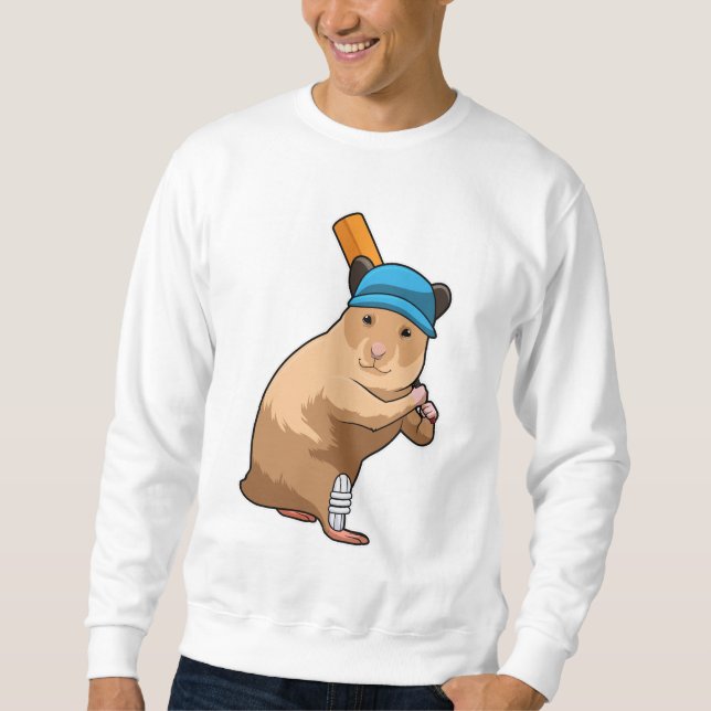 Hamster at Cricket with Cricket bat Sweatshirt (Front)
