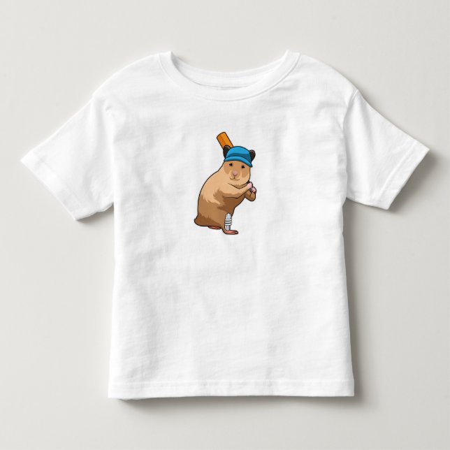 Hamster at Cricket with Cricket bat Toddler T-shirt (Front)