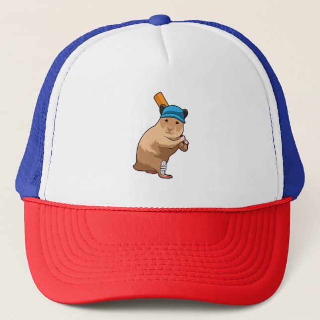 Hamster at Cricket with Cricket bat Trucker Hat (Front)