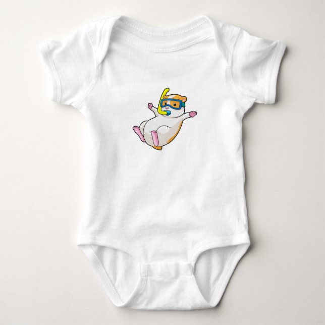 Hamster at Diving with Swimming goggles Baby Bodysuit (Front)