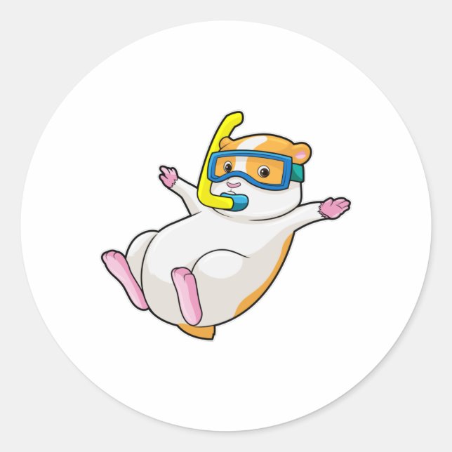 Hamster at Diving with Swimming goggles Classic Round Sticker (Front)