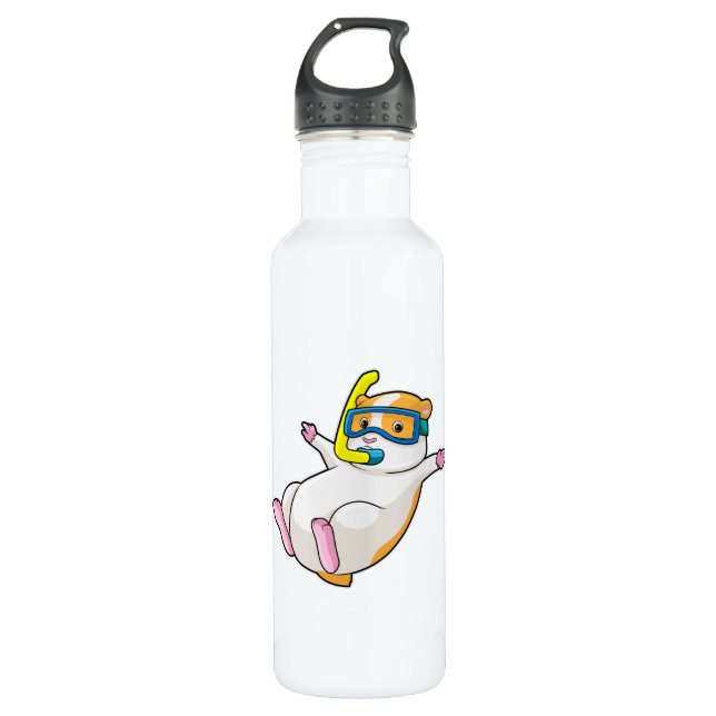 Hamster at Diving with Swimming goggles Stainless Steel Water Bottle (Front)