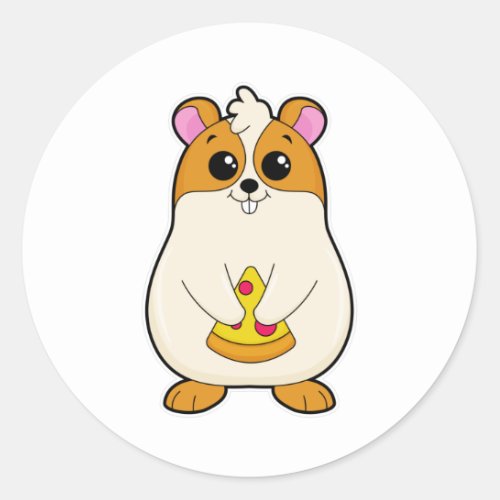 Hamster at Eating of Pizza Classic Round Sticker