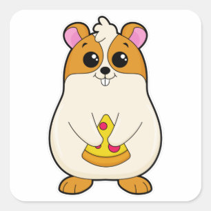 Hamster at Eating of Pizza Square Sticker