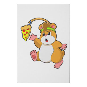 Hamster at Eating with Pizza Faux Canvas Print