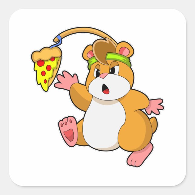 Hamster at Eating with Pizza Square Sticker (Front)