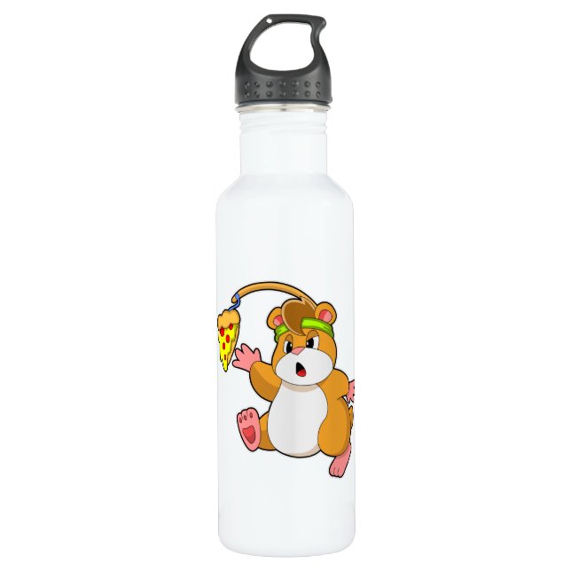 Hamster at Eating with Pizza Stainless Steel Water Bottle (Front)