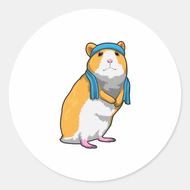 Hamster at Fitness with Towel Classic Round Sticker (Front)