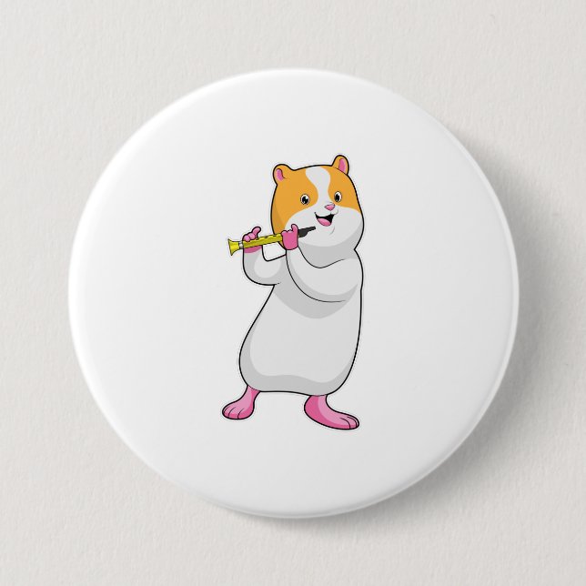 Hamster at Music with Flute Button (Front)