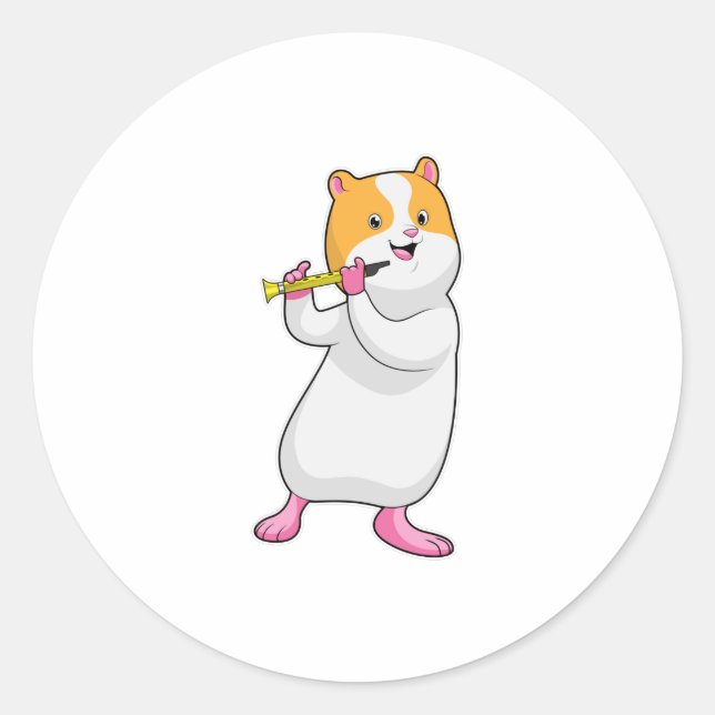 Hamster at Music with Flute Classic Round Sticker (Front)