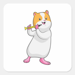 Hamster at Music with Flute Square Sticker