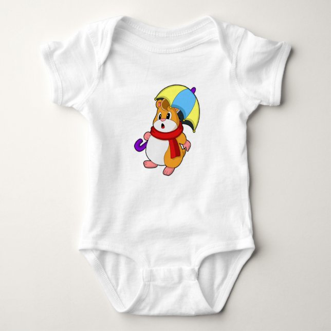 Hamster at Rain with Umbrella Baby Bodysuit (Front)