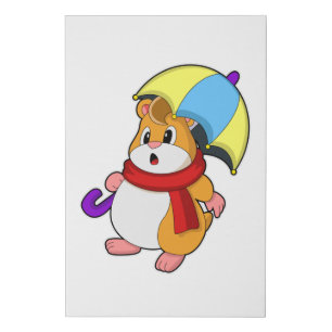 Hamster at Rain with Umbrella Faux Canvas Print