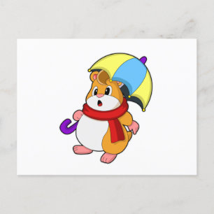 Hamster at Rain with Umbrella Postcard