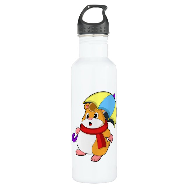 Hamster at Rain with Umbrella Stainless Steel Water Bottle (Front)