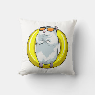 Hamster at Swimming with Swim ring Throw Pillow
