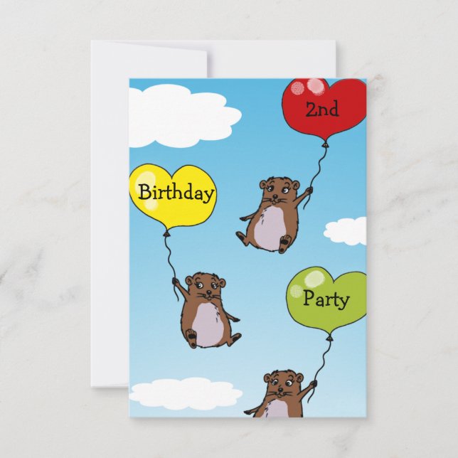 Hamster balloons, 2nd birthday party invitation (Front)