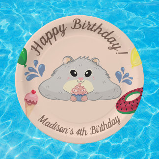 Hamster Bday Pool Party  Paper Plates