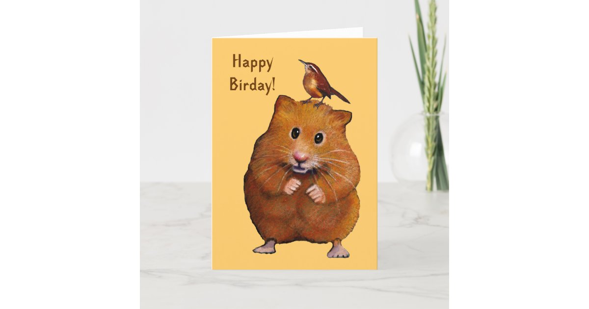 Hamster & Bird: Happy Bird Day, Birthday Card | Zazzle