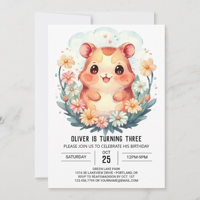 Hamster Birthday Festive Magic Invitation (Front)