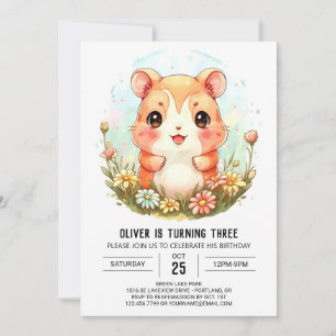 Hamster Birthday in Boho Style Invitation