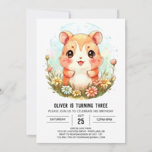 Hamster Birthday in Boho Style Invitation