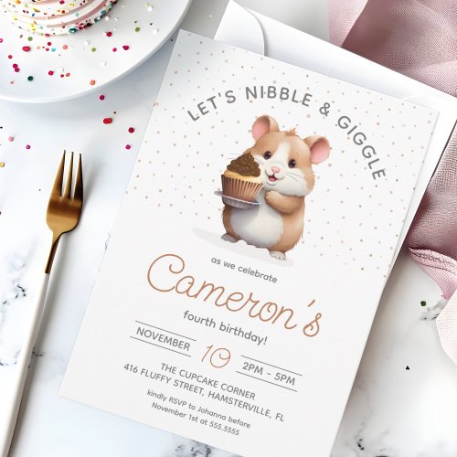 Hamster Chocolate Cupcake Childrens Birthday  Invitation