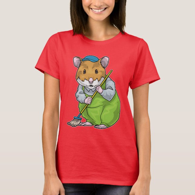 Hamster Cleaning staff Mop T-Shirt (Front)
