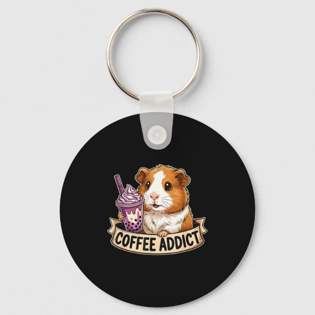 Hamster Coffee Addict Cute Rodent Boba Tea Gift  Keychain (Front)