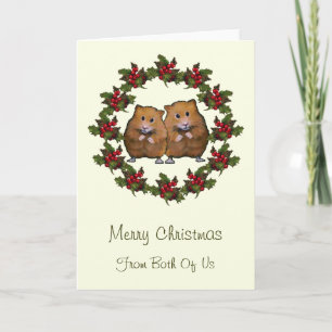 Hamster Couple in Christmas Wreath: Art Holiday Card