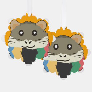 Hamster 🐹 Cute animal with colorful striped scarf Ornament Card