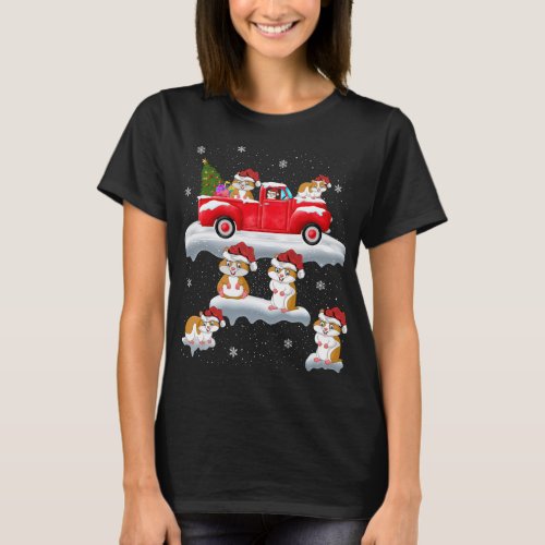 Hamster Driving Christmas Tree Red Truck Hamster C T_Shirt