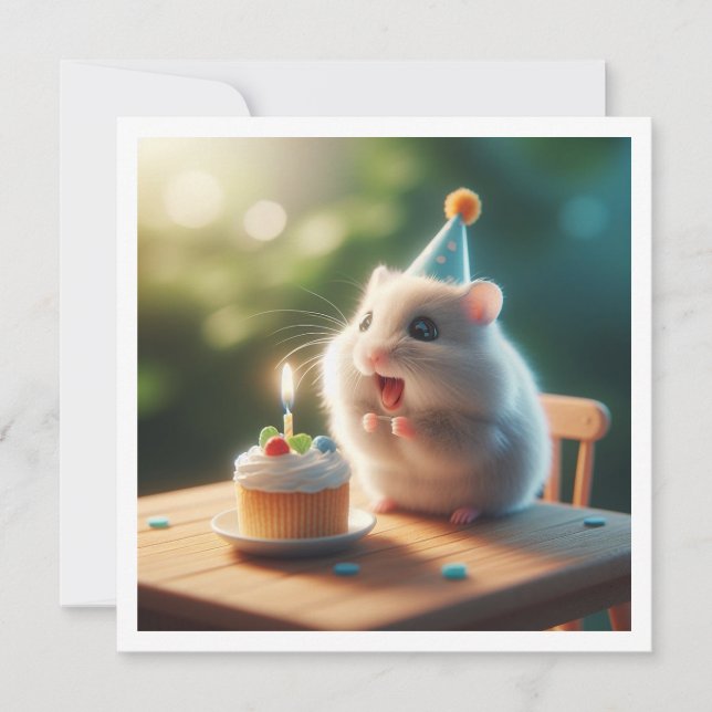 Hamster eating cake birthday invitation (Front)